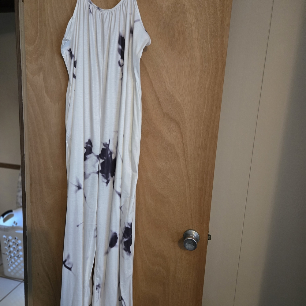 Sleeveless White Maxi Dress with Subtle Black Floral Print